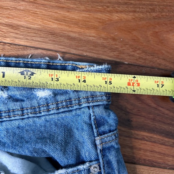 Zara Trafaluc super Distressed Denim Mini Skirt Light Wash Raw Hem Womens Medium - Picture 5 of 10